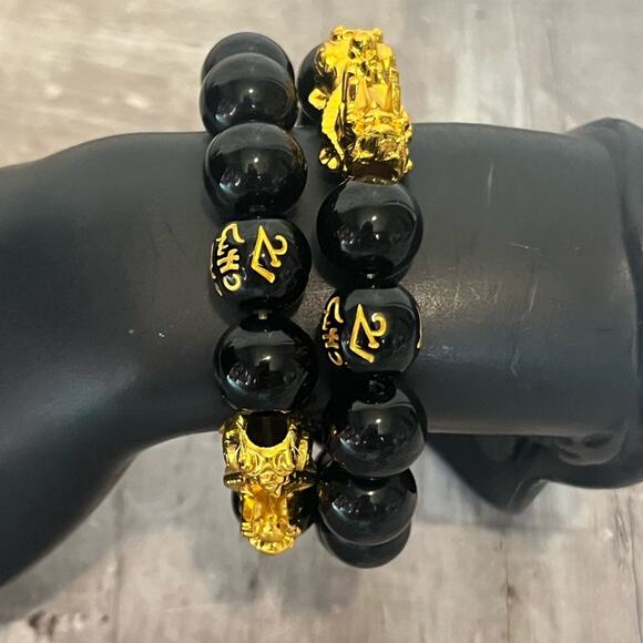 Feng Shui black obsidian Pixui wealth bracelets - Picture 1 of 6